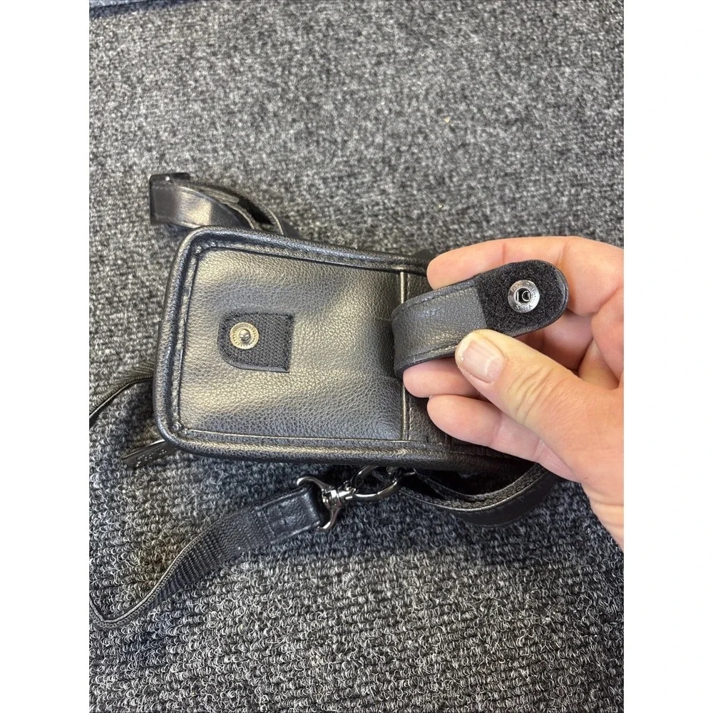 Hi-Pro~Black Padded Leather Camera Carry Bag with Shoulder Strap